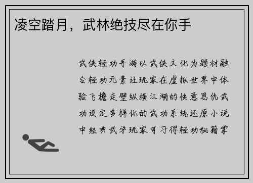 凌空踏月，武林绝技尽在你手